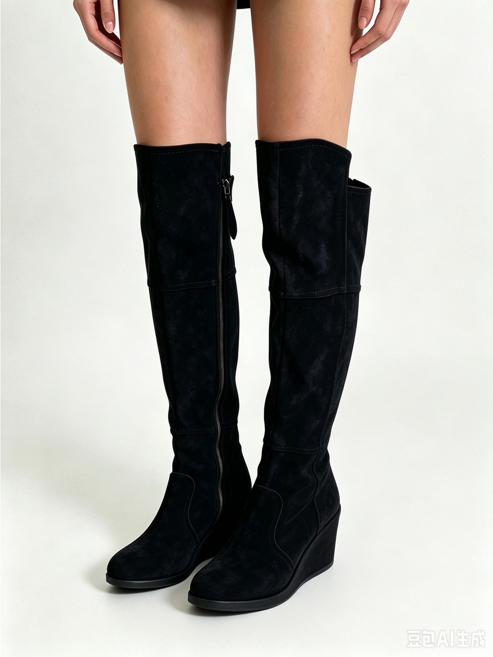 Franco Sarto Over The Knee Wedge Black Suede Boots 2 Inches Heel